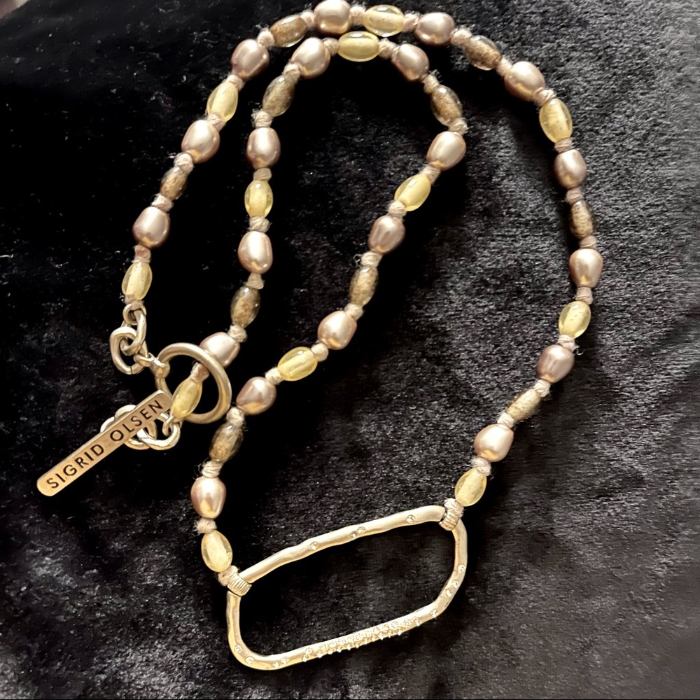 Sigrid Olsen Signed Designer Goldtone Necklace Baroque Pearls Glass Cream Golds